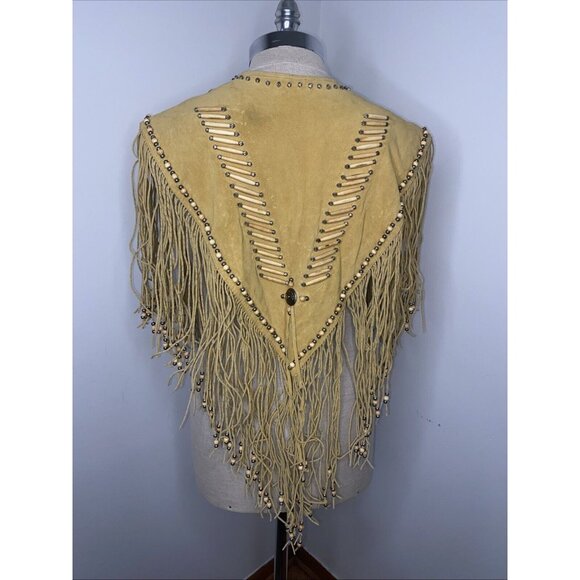 Cripple Creek Shawl Vest Western Leather Studded Bead Fringe Capelet Poncho OS - Picture 7 of 11